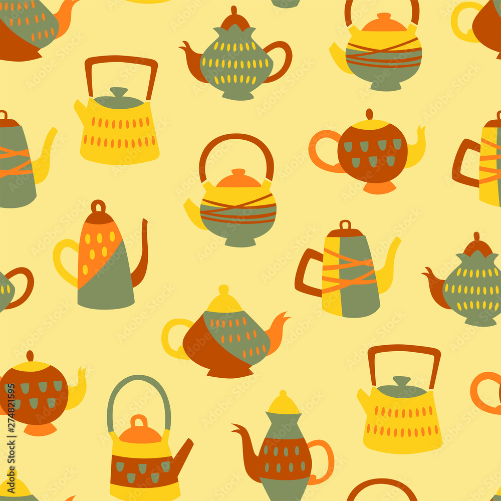 Pattern with Hand Drawn Doodle Teapots. Seamless Vector Pattern. Pattern with Hand Drawn Doodle Teapots. Seamless Vector Pattern.