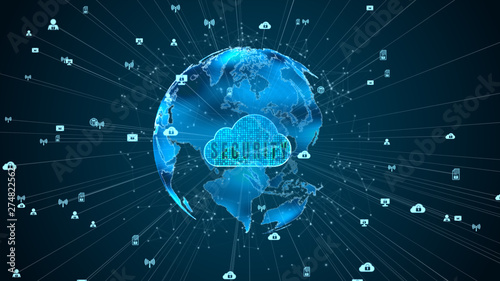 Fototapeta Naklejka Na Ścianę i Meble -  Secure Data Network Digital Cloud Computing Cyber Security Concept. Earth Element Furnished by Nasa