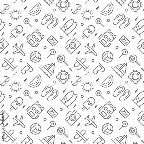 Summer seamless pattern with thin line icons