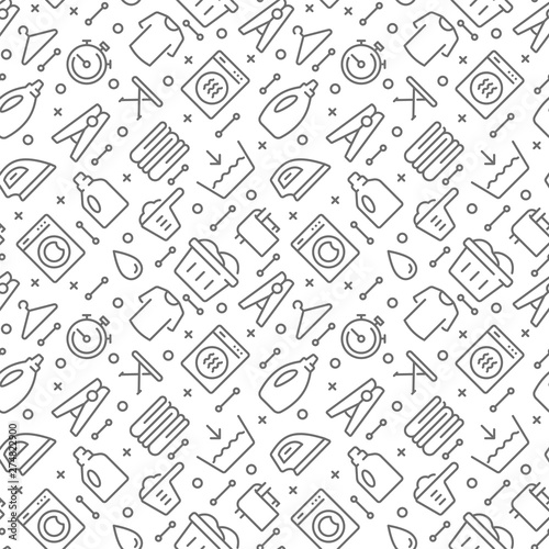 Laundry seamless pattern with thin line icons
