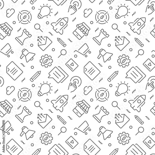 Marketing seamless pattern with thin line icons