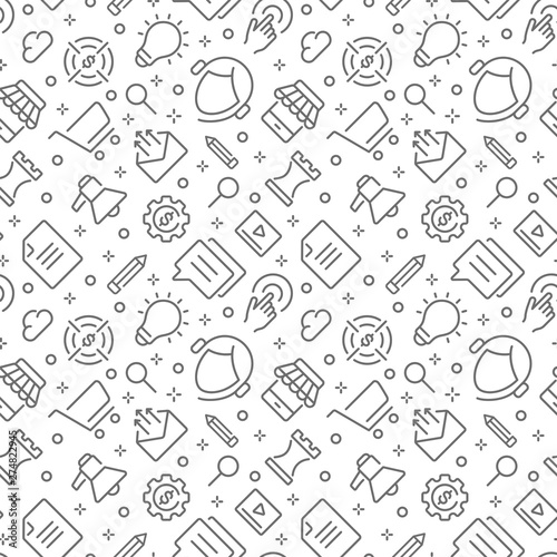 Marketing seamless pattern with thin line icons