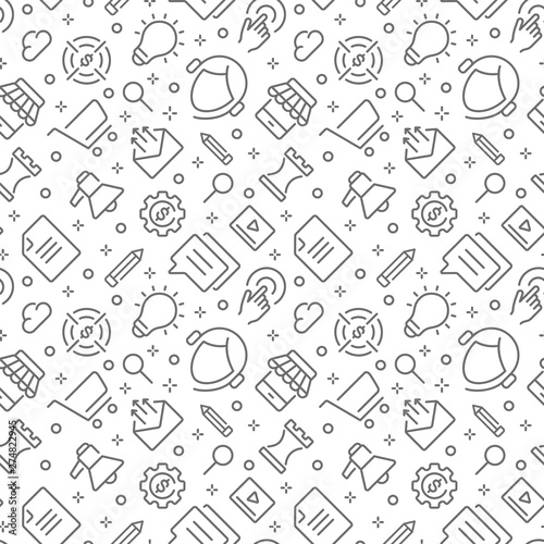 Marketing seamless pattern with thin line icons