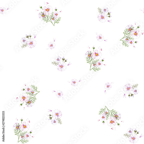 Field of white chamomile  great design for any purposes. Abstract bouquet design. Retro style.