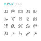 Collection of repair line icons. 48x48 Pixel Perfect. Editable stroke