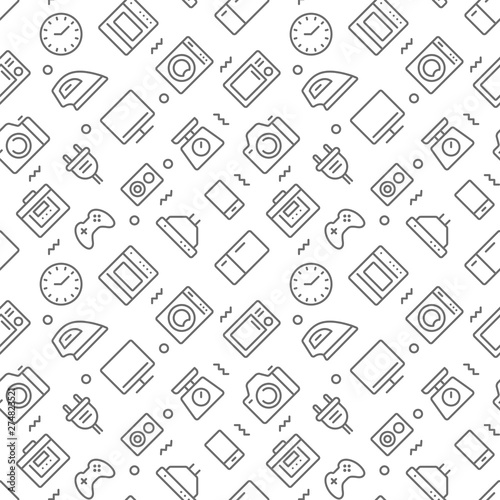 Household appliances seamless pattern with outline icons. Vector eps 10