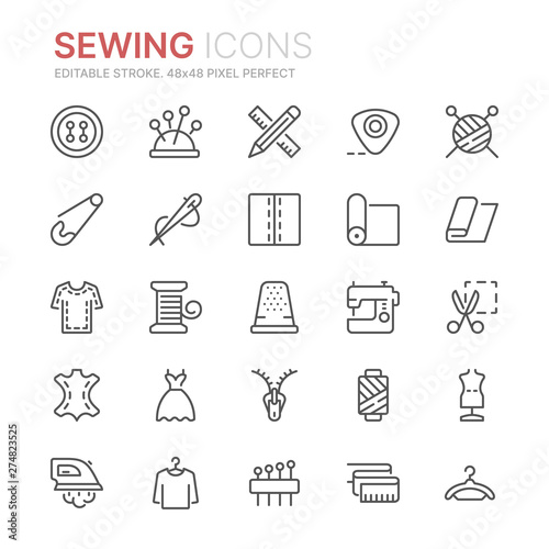 Collection of sewing related line icons. 48x48 Pixel Perfect. Editable stroke photo