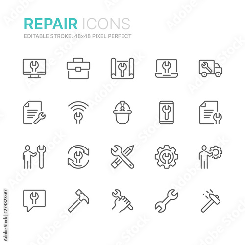 Collection of repair line icons. 48x48 Pixel Perfect. Editable stroke