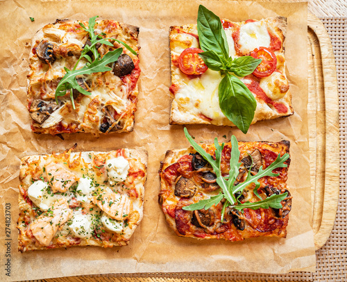 slice of italian pizza in the pizzeria photo