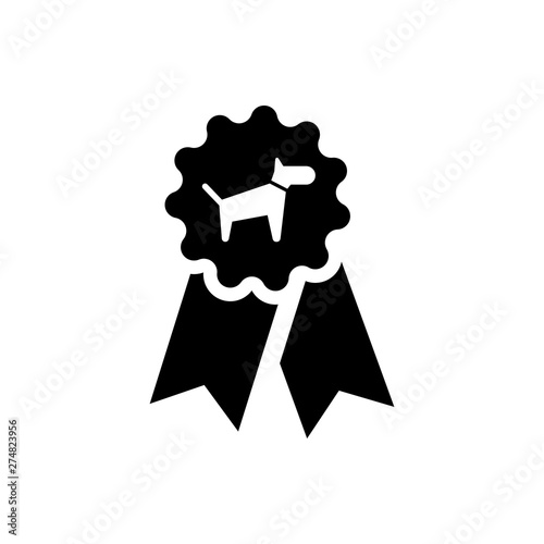 Black Dog award symbol icon isolated. Medal with dog footprint as pets exhibition winner concept. Vector Illustration