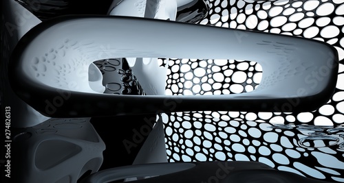 Abstract white and black smooth parametric interior with window. 3D illustration and rendering.