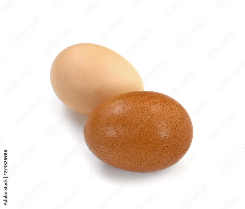 Raw Eggs on White Background. Brown and white eggs. Raw Eggs on White Background. Brown and white eggs.