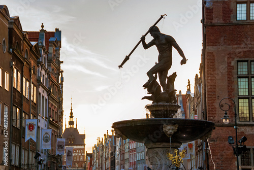 Sculpture of Neptune in old town market in Gdansk