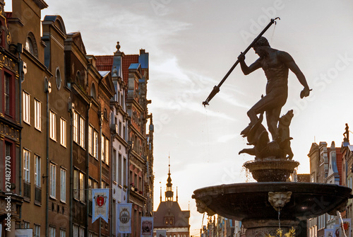 Sculpture of Neptune in old town market in Gdansk