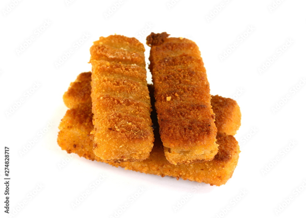 Crispy Fish fingers isolated on white background. Crispy Fish fingers isolated on white background.
