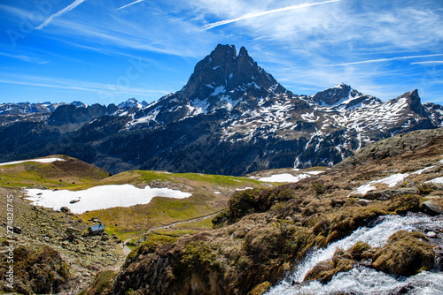 view of Pic du Midi Ossau in springtime, french Pyrenees