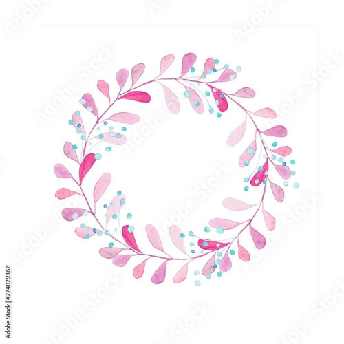 Abstract template with colorful floral frame in watercolor. © Мария Старченко