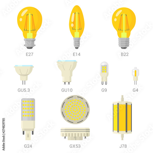 LED light lamp bulbs vector colorful icon set on white background photo