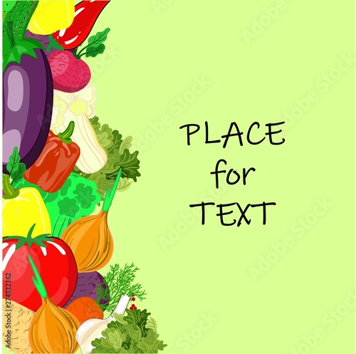 Colorful cartoon vegetables icons in round isolated on white. Vector illustration of fresh organic vegetable banner used for magazine, book, poster, card, menu cover, web pages..