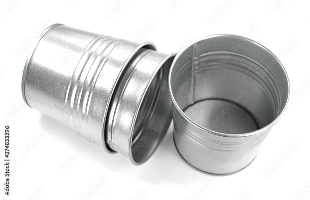 Metallic bucket. Isolated on white background. Galvanized metal bucket. Metallic bucket. Isolated on white background. Galvanized metal bucket.