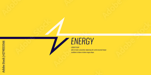 Linear image of lightning on a flat yellow background with text. Fototapeta