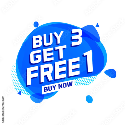 Buy 3 Get 1 Free sale tag. Banner design template for marketing. Special offer promotion or retail. white  background banner modern graphic design  for store shop, online store, website, landing page