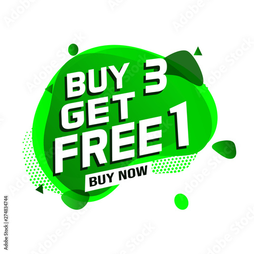 Buy 3 Get 1 Free sale tag. Banner design template for marketing. Special offer promotion or retail. white  background banner modern graphic design  for store shop, online store, website, landing page