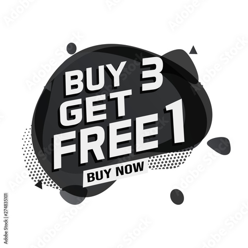 Buy 3 Get 1 Free sale tag. Banner design template for marketing. Special offer promotion or retail. white  background banner modern graphic design  for store shop, online store, website, landing page