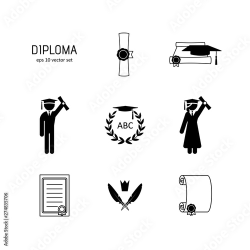 Diploma - vector icon set.