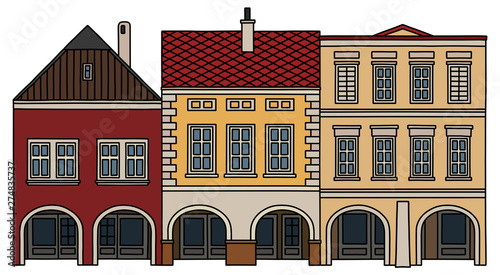 The hand drawing of three historical burger houses
