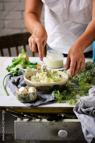 Cauliflower puree with herbs and feta