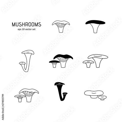 Mushrooms - vector icons set on white background.