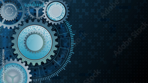 Dark background with cogs and gears.