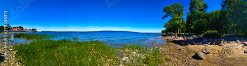 river panorama against the blue sky