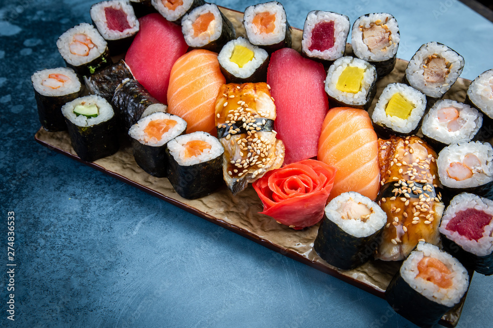 Big set of colorful sushi rolls Big set of colorful sushi rolls