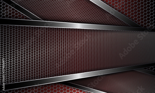 Abstract dark composition with textural mesh metal frames with shiny edging