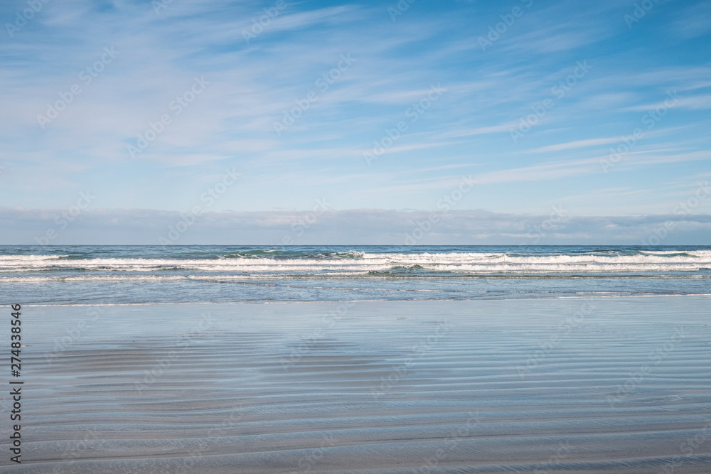 Clear sea with rippled beach and wave