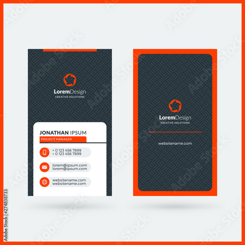 Vertical double-sided black and red modern business card template. Vector illustration. Stationery design