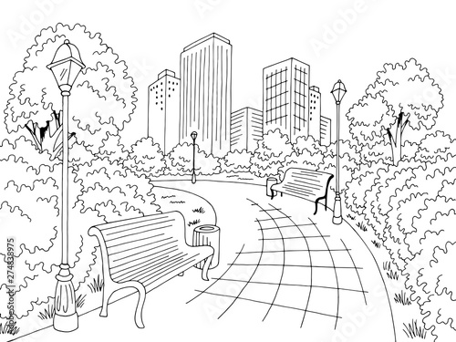 Park graphic black white city landscape sketch illustration vector