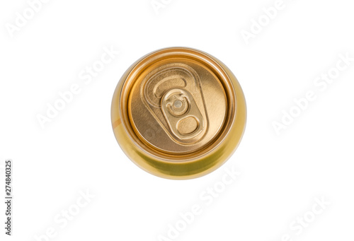 Top view of sealed beverage can on a white background
