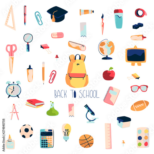 Set of school items on white background. Vector illustration. Eps 10.