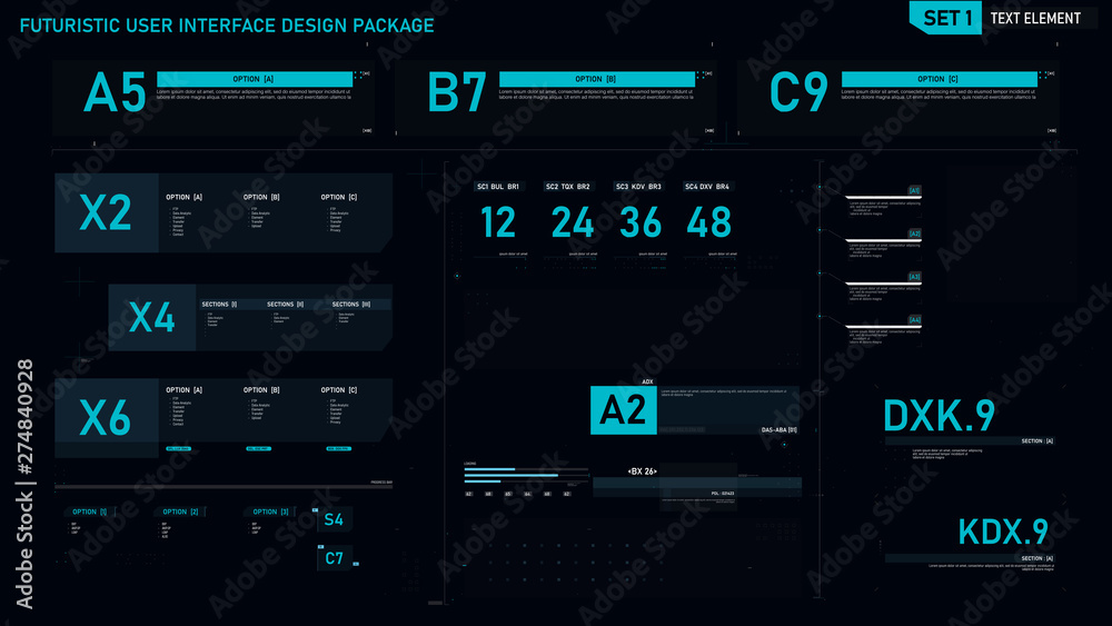 Futuristic user interface design element set 01