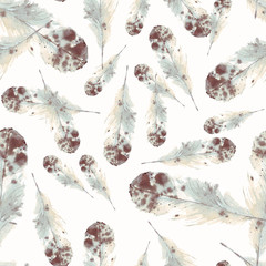 Crédence de cuisine Aquarelle ensemble 1 patrons Seamless pattern of feathers in watercolor style.  © BloomPix