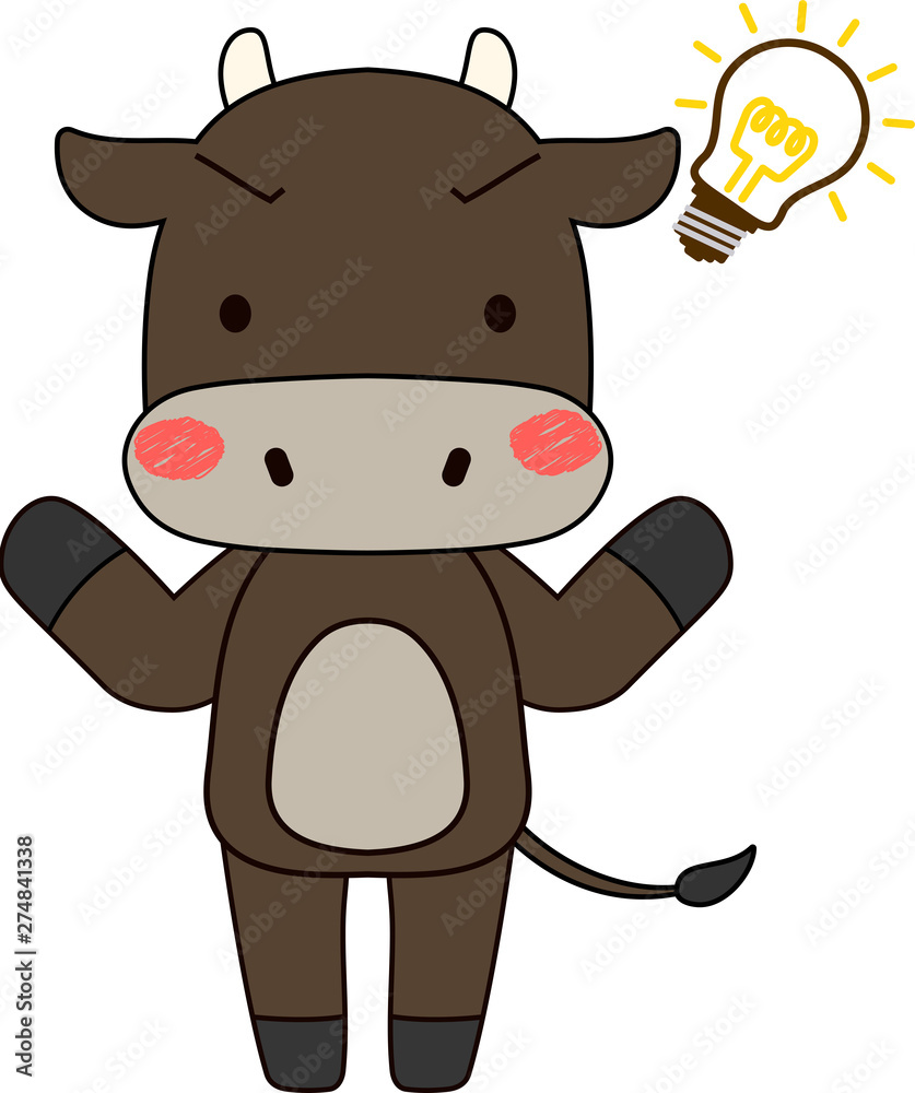 Full-length illustration of the cute black beef cow character Full-length illustration of the cute black beef cow character