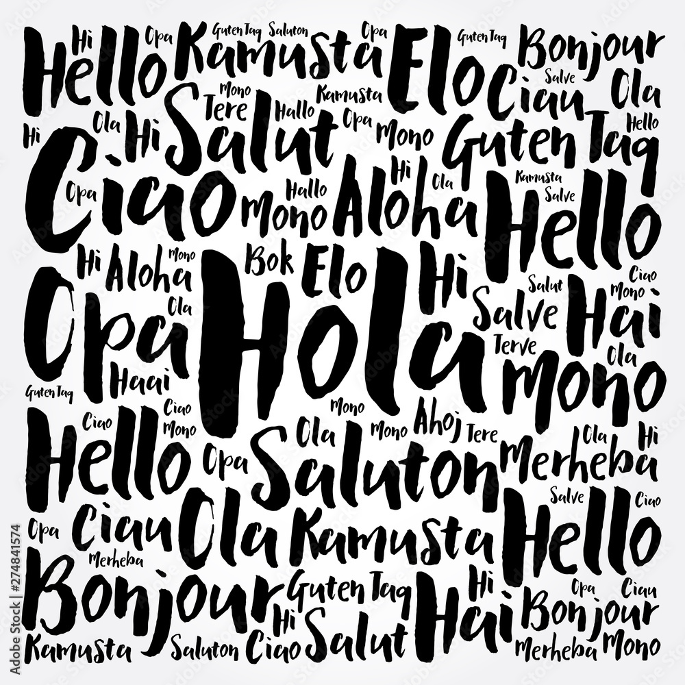 Hola (Hello Greeting in Spanish) word cloud in different languages of the world
