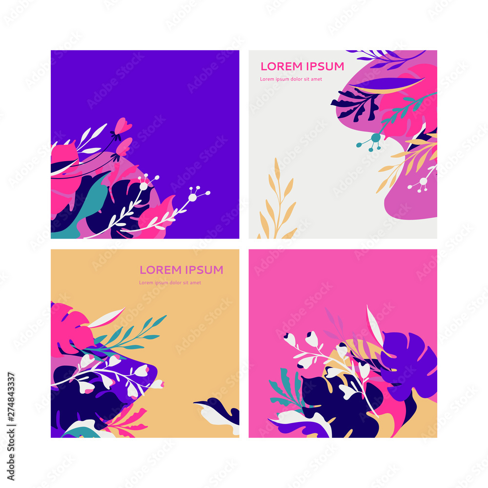 Forms with floral elements for advertising, poster, web design. Bright backgrounds with flowers and leaves. Forms with floral elements for advertising, poster, web design. Bright backgrounds with flowers and leaves.