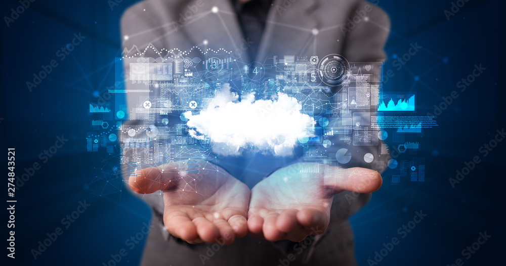 Person holding hologram screen displaying information from cloud based system
Person holding hologram screen displaying information from cloud based system