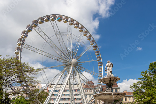 View of the ferris wheel in Erzsebet square in Budapest, Hungary