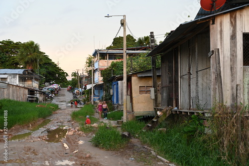 Poor and socially neglected neighborhood near Amazon in Leticia, Colombia 
