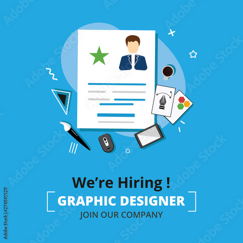 Business hiring and recruiting concept banner background. We are Hiring design template for website graphic designer - Vector illustration